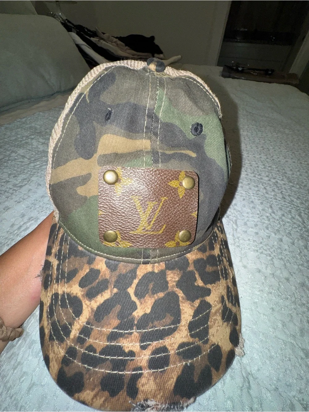 Designer-Style Camouflage & Leopard Trucker Hat - Brown/Green